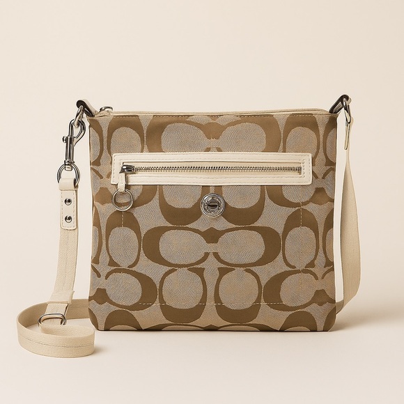 Coach Signature Crossbody Bag Khaki/Pink Lining - Picture 2 of 11